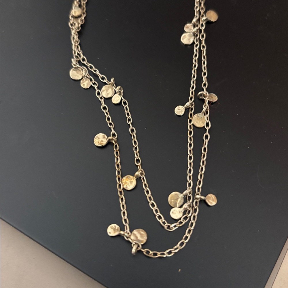 Me & Ro Silver layered Necklace with Hammered Disc Accents - Picture 6 of 7